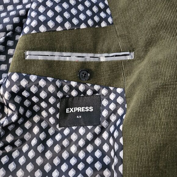 NWT EXPRESS MOSS GREEN SLIM DOUBLE BREASTED CORDUROY SUIT JACKET 44S - Picture 7 of 8